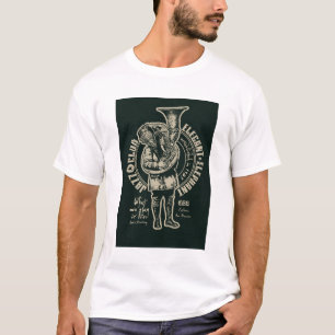 T-shirt Blanc Vintage éléphant Tuba Joueur graphique Tee