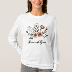 T-shirt Blanc Vintage Fleur Fleur sauvage long manches