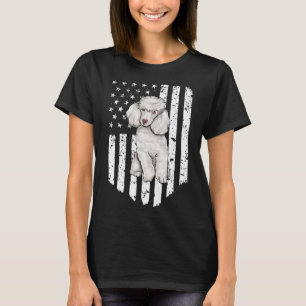 T-shirt Blancs Noir Poodle Drapeau Américain 4 juillet Usa