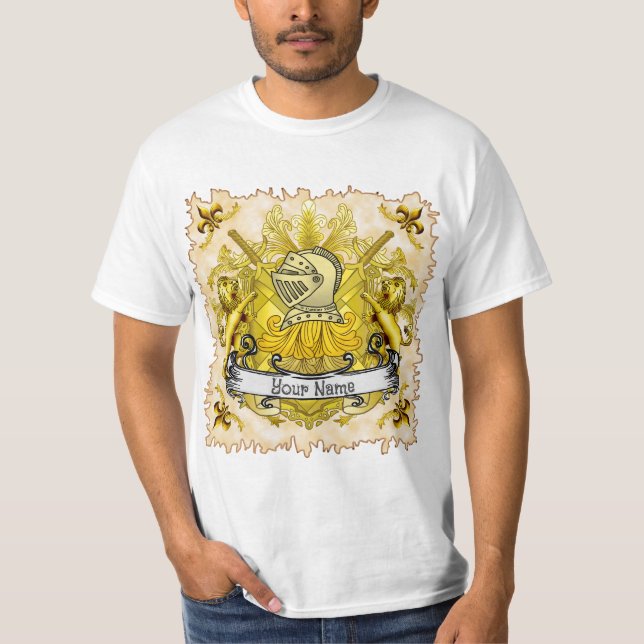 T-shirt Blason de Famille Chevalier Jaune Nom de Famille (Devant)