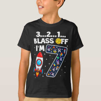 T-shirt Blast Off I'm 7 Years Old 7th Birthday Spaceship A
