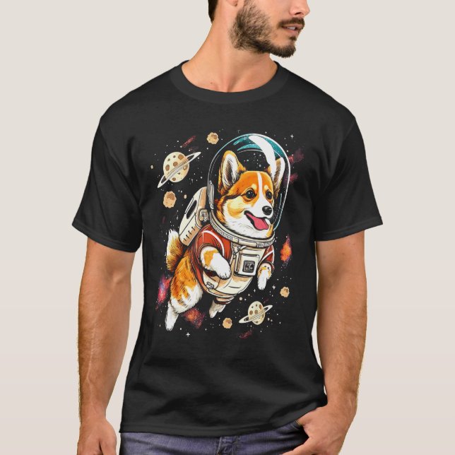T-shirt Blast Off with a Dog in Space  Cute Pembroke Welsh (Devant)