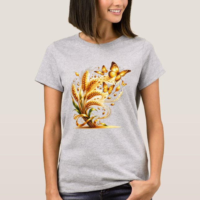 T-shirt Blé Doré Se Transformant En Papillons - Abondance (Devant)