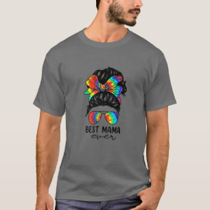 T-shirt Bleach Best Mama Jamais Tie Dye Messy Bun Hair Mot