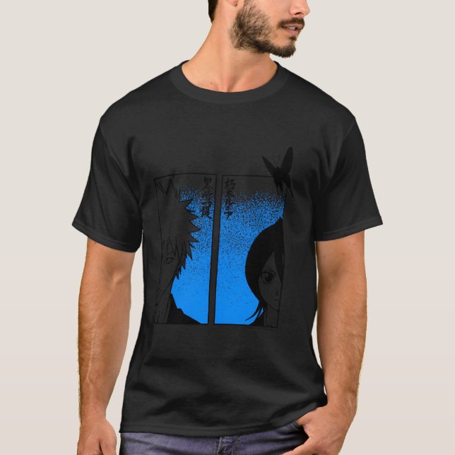 T-shirt Bleach Ichigo Rukia demi-faces (Devant)
