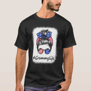 T-shirt Bleach Messy Bun Grammy Life America Flag Mothers