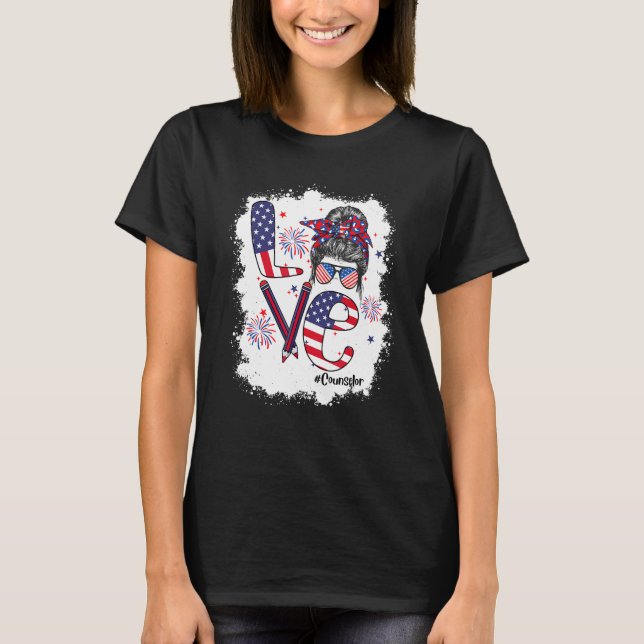 T-shirt Bleached 4th Of July Love Counselor US Flag Messy  (Devant)