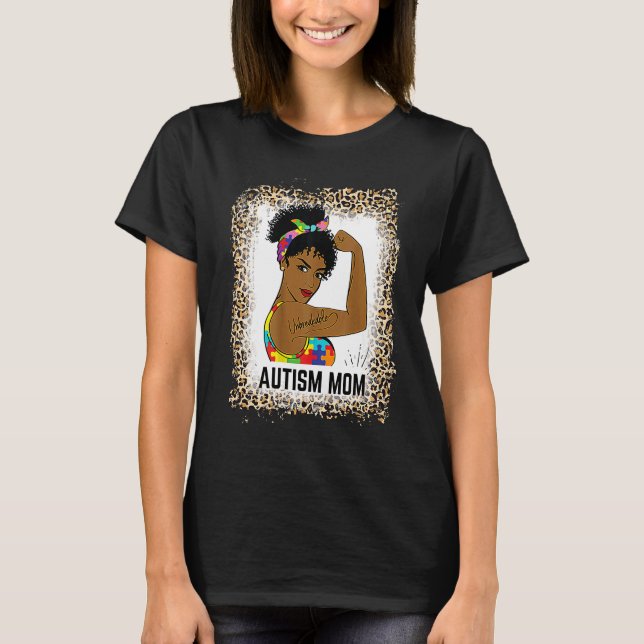 T-shirt Bleached Autism Awareness Strong Mom Afro Mother B (Devant)