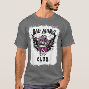 T-shirt Bleached Bad Mom Clubs Skull Messy Bun Leopard Mot