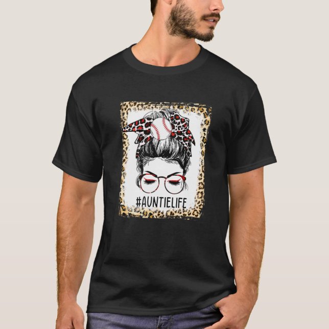 T-shirt Bleached Baseball Auntie Messy Bun Jeu Fête Mère (Devant)