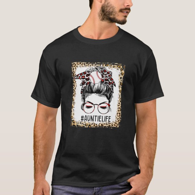 T-shirt Bleached Baseball Auntie Messy Bun Jeu Fête Mère (Devant)