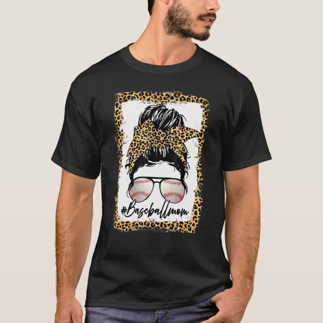 T-shirt Bleached Baseball Maman Leopard Messy Bun Jour V (Devant)