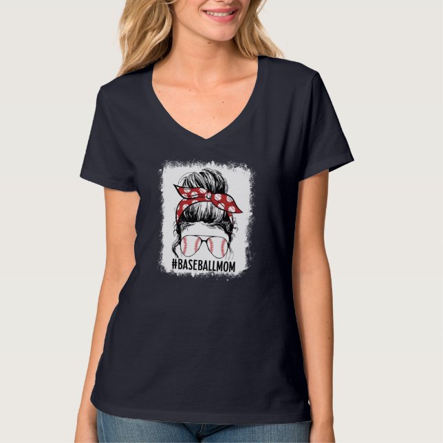 T-shirt Bleached Baseball Maman Messy Bun Jeu Jour de la M (Devant)