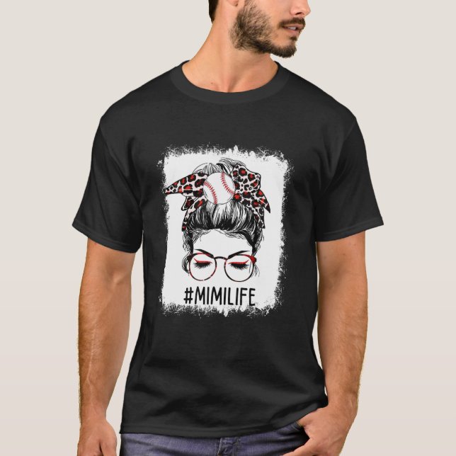 T-shirt Bleached Baseball Mimi Messy Bun Jeu Mères (Devant)