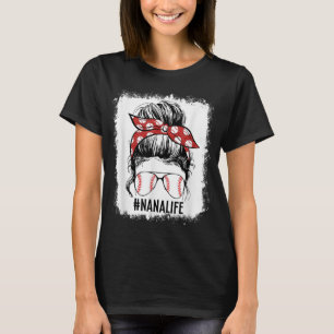 T-shirt Bleached Baseball Nana Messy Bun Jeu Jour Mère