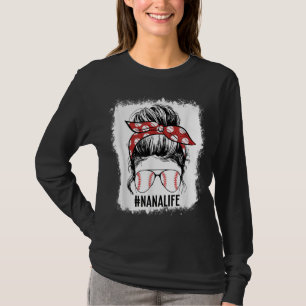 T-shirt Bleached Baseball Nana Messy Bun Jeu Jour Mère