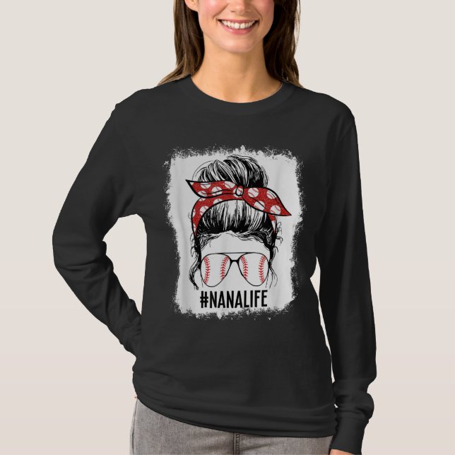 T-shirt Bleached Baseball Nana Messy Bun Jeu Jour Mère (Devant)