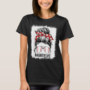 T-shirt Bleached Baseball Tante Messy Bun Jour de jeu Mère