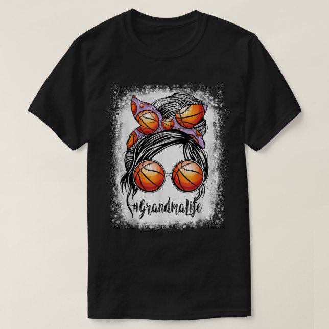 T-shirt Bleached Basketball Grandma Life Messy Bun Jeu Da (Design devant)