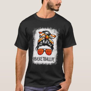T-shirt Bleached Basketball Maman Vie Messy Bun Basketball