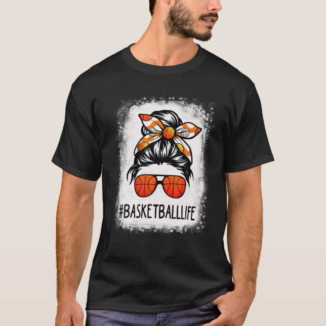 T-shirt Bleached Basketball Maman Vie Messy Bun Basketball (Devant)
