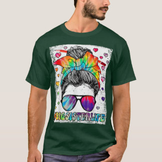 T-shirt Bleached Big Sister Life Tie Dye Messy Bun Happy S