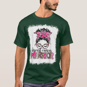 T-shirt Bleached Breast Cancer Guerrier Leopard Messy Bun 
