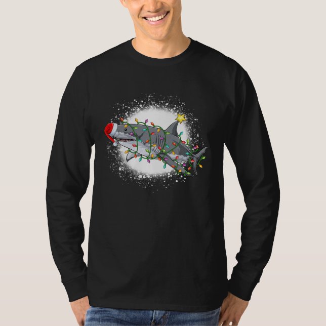 T-shirt Bleached Christmas Shark Light Tree  Santa Boys Gi (Devant)