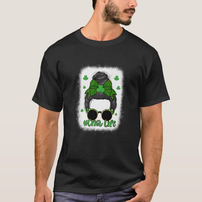 T-shirt Bleached Cna Life Messy Bun Leopard St patrick da (Devant)