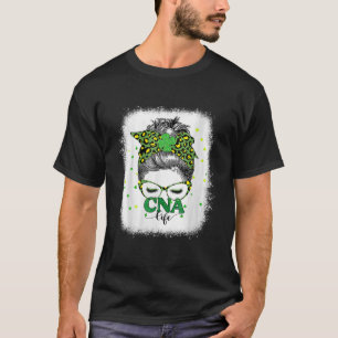 T-shirt Bleached Cna Life Messy Bun Leopard St patrick da