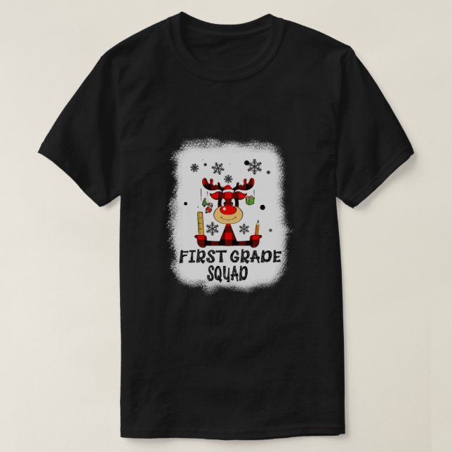 T-shirt Bleached First Grade Squad Reindeer Funny Teacher  (Design devant)