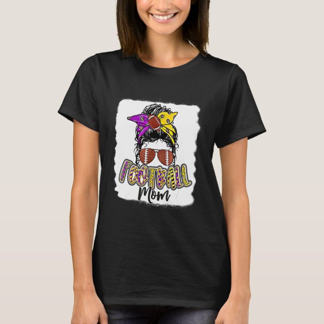 T-shirt Bleached Football Maman Vie Leopard Messy Bun Play (Devant)