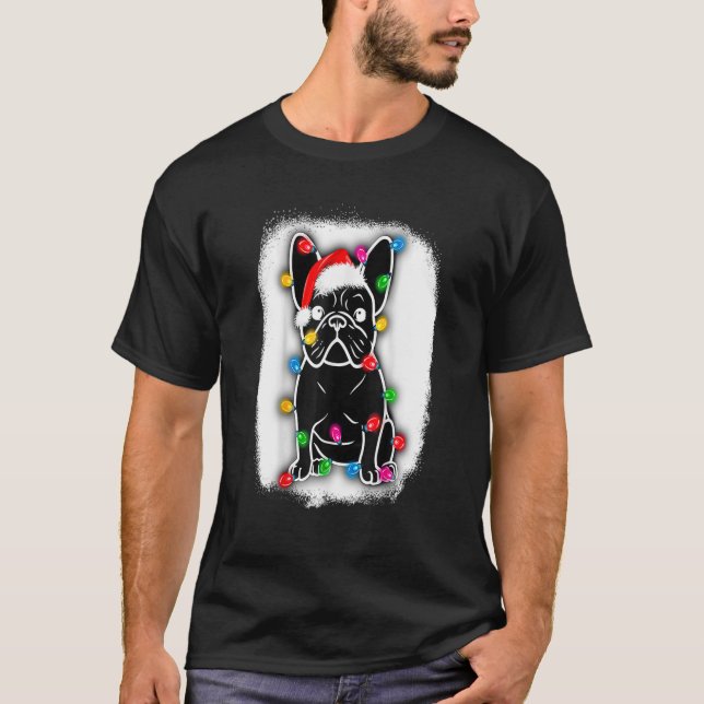 T-shirt Bleached Funky French Buldog Dog Tree Noël L (Devant)