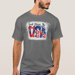 T-shirt Bleached God Bless USA American Flag 4th Of Ju