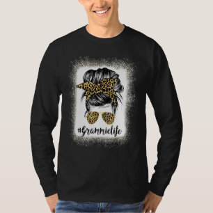 T-shirt Bleached Grammie Life Leopard Messy Bun Femmes Mot