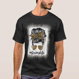 T-shirt Bleached Grams Life Leopard Messy Bun Femmes Mère