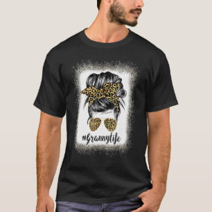T-shirt Bleached Granny Life Leopard Messy Bun Women Mothe