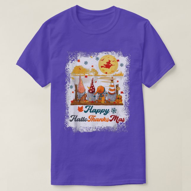 T-shirt Bleached Happy Hallothanksmas Gnomes Witch Hallowe (Design devant)
