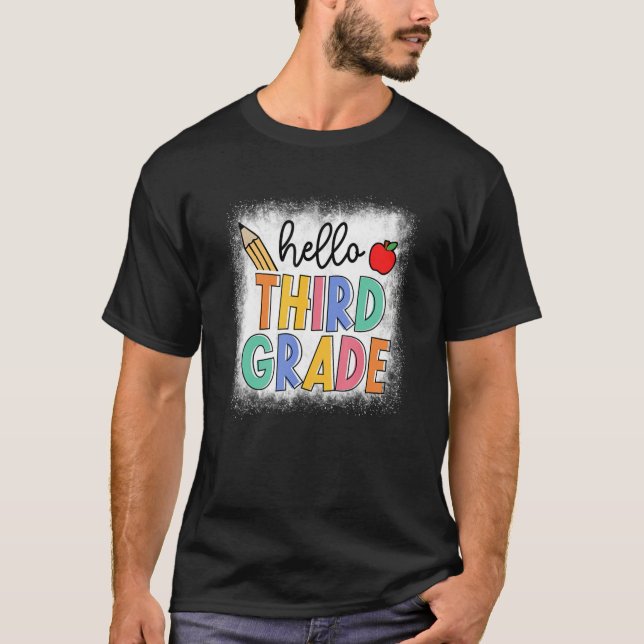 T-shirt Bleached Hello 3e année Enseignant élève Retour à (Devant)