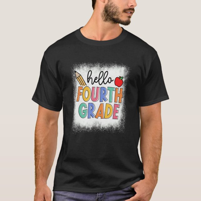 T-shirt Bleached Hello 4e année Enseignant étudiant Retour (Devant)