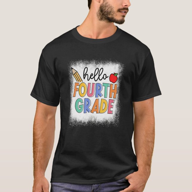 T-shirt Bleached Hello 4e année Enseignant étudiant Retour (Devant)