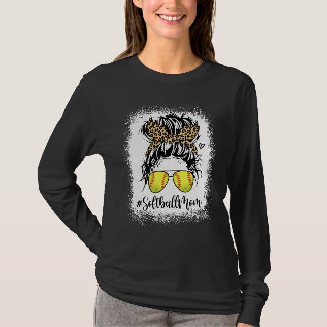T-shirt Bleached Leopard Softball Mom Game Day Messy Bun M (Devant)