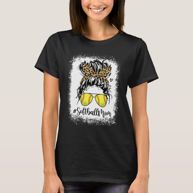 T-shirt Bleached Leopard Softball Mom Game Day Messy Bun M (Devant)