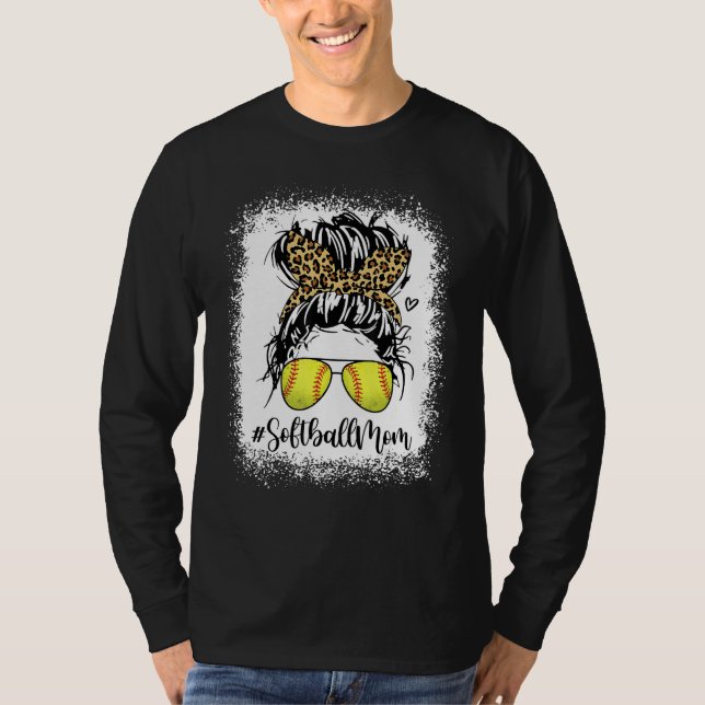 T-shirt Bleached Leopard Softball Mom Game Day Messy Bun M (Devant)