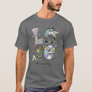 T-shirt Bleached LOVE NICU Nurse Life Messy Bun Stethoscop