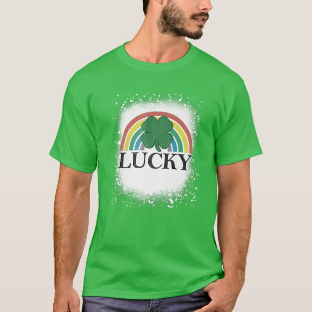 T-shirt Bleached Lucky Shamrock St. Patrick's Day Rainbow (Devant)
