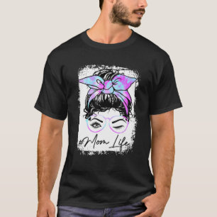 T-shirt Bleached Maman Vie Tie Dye Messager Bun Cheveux Wi