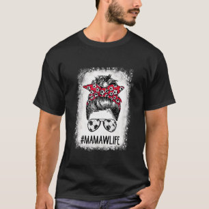 T-shirt Bleached Mamaw Life Soccer Maman Messy Bun Hair Mo