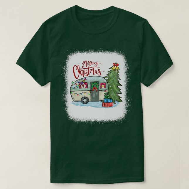 T-shirt Bleached Merry Christmas Happy Camper Camping Life (Design devant)