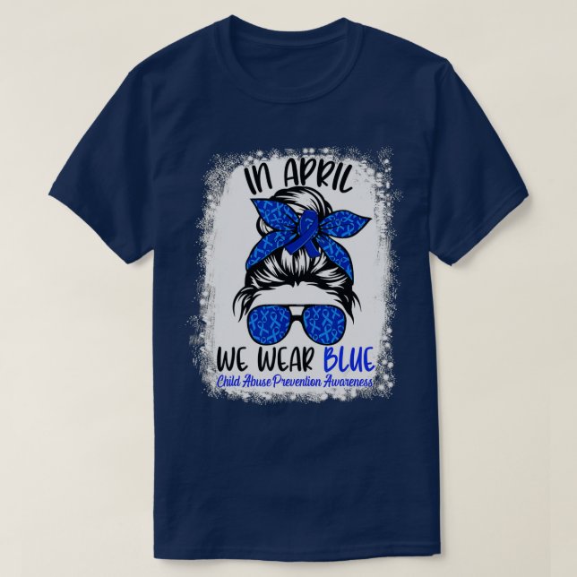 T-shirt Bleached Messy Bun Ribbon Child Abuse Prevention A (Design devant)